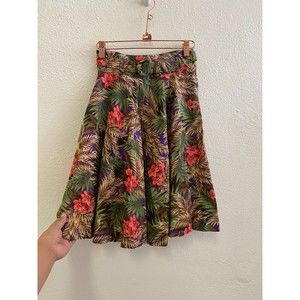 vintage villandry pink purple hawaiian buckle belt knee length skirt size XS